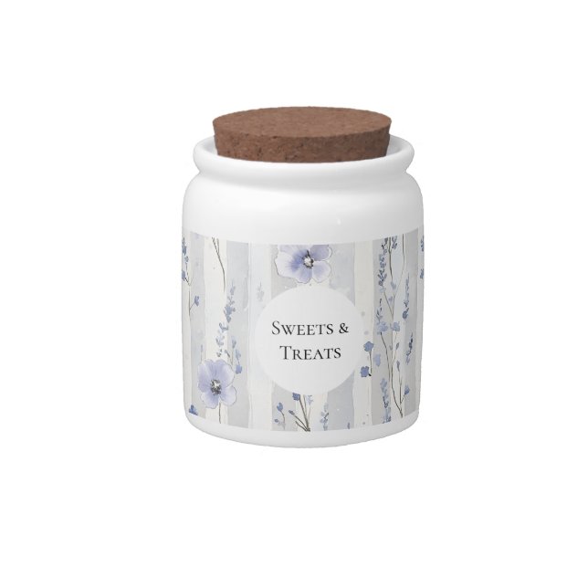 Pretty Lavender White Stripes Floral Bridal Shower Candy Jar (Front)