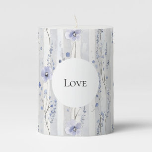 Pretty Lavender White Stripes Floral Bridal Shower Pillar Candle