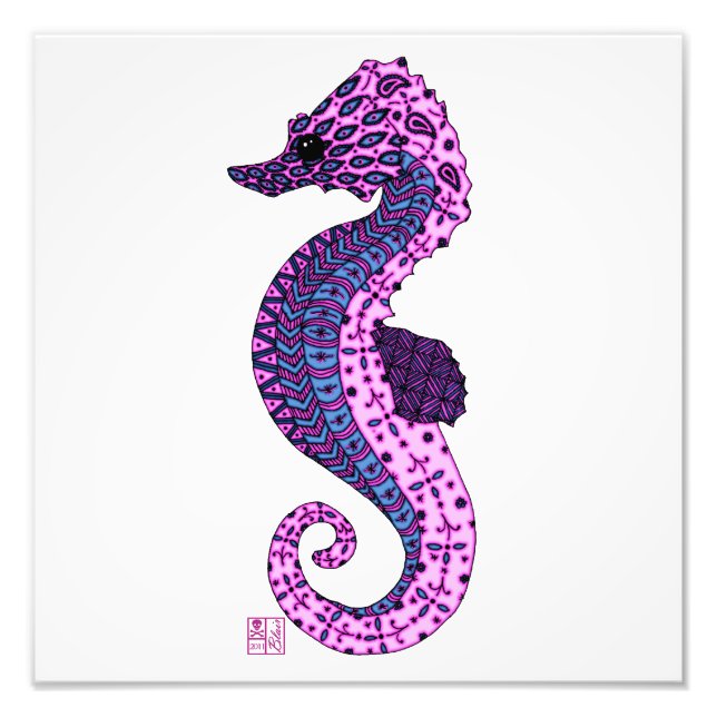 Pretty Lavender Zen Tangle Seahorse Ocean Art Photo Print (Front)
