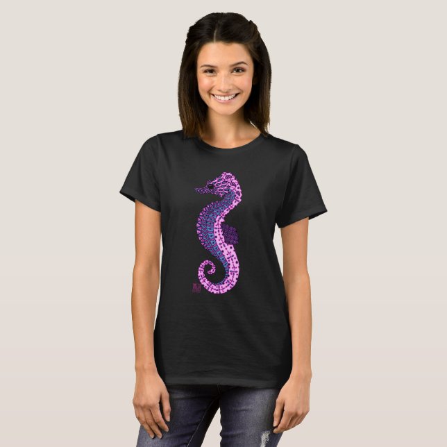 Pretty Lavender Zen Tangle Seahorse Ocean Art T-Shirt (Front Full)