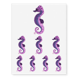 Pretty Lavender Zen Tangle Seahorse Ocean Art Temporary Tattoos