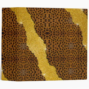 Pretty Leather Cheetah Animal Print With Glitter 3 Ring Binder
