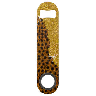 Pretty Leather Cheetah Animal Print With Glitter Bar Key