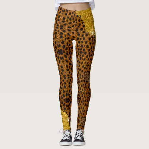 Pretty Leather Cheetah Animal Print With Glitter Leggings