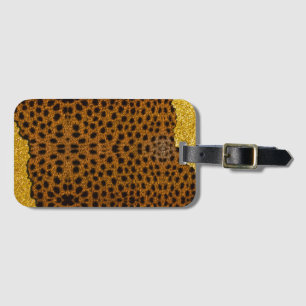 Pretty Leather Cheetah Animal Print With Glitter Luggage Tag