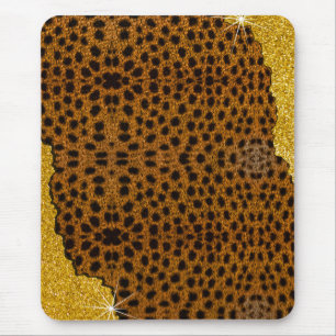 Pretty Leather Cheetah Animal Print With Glitter Mouse Pad