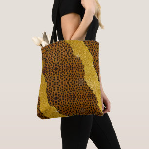 Pretty Leather Cheetah Animal Print With Glitter Tote Bag