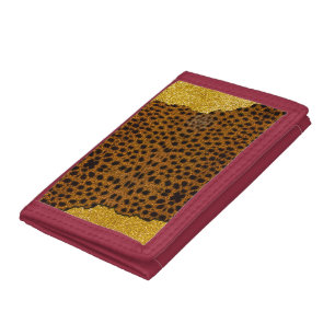 Pretty Leather Cheetah Animal Print With Glitter Tri-fold Wallet