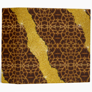 Pretty Leather Giraffe Animal Print With Glitter 3 Ring Binder