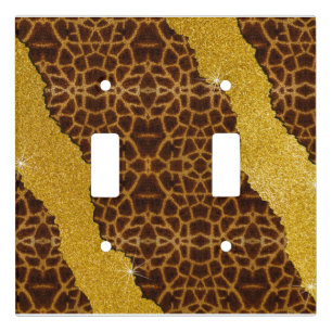 Pretty Leather Giraffe Animal Print With Glitter Light Switch Cover