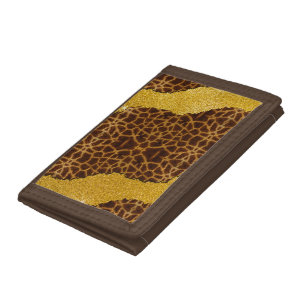 Pretty Leather Giraffe Animal Print With Glitter Tri-fold Wallet