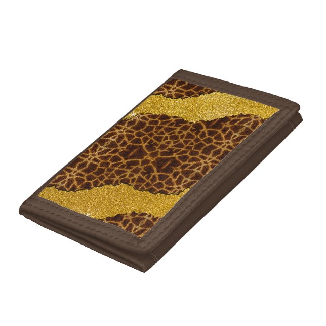 Pretty Leather Giraffe Animal Print With Glitter Trifold Wallet (Bottom)