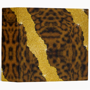 Pretty Leather Leopard Animal Print With Glitter 3 Ring Binder
