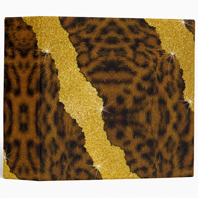 Pretty Leather Leopard Animal Print With Glitter 3 Ring Binder (Front/Spine)