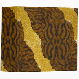 Pretty Leather Tiger Animal Print With Glitter 3 Ring Binder