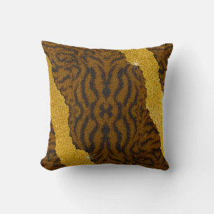 Pretty Leather Tiger Animal Print With Glitter Throw Pillow