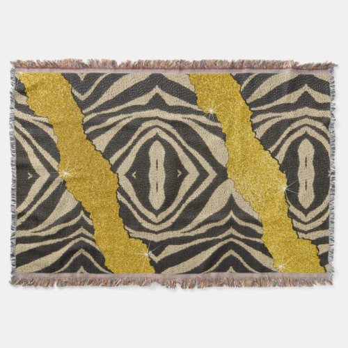 Pretty Leather Zebra Animal Print With Glitter Throw Blanket