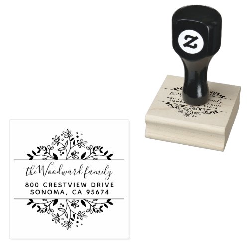 Pretty Leaves Family Name Frame Rubber Stamp