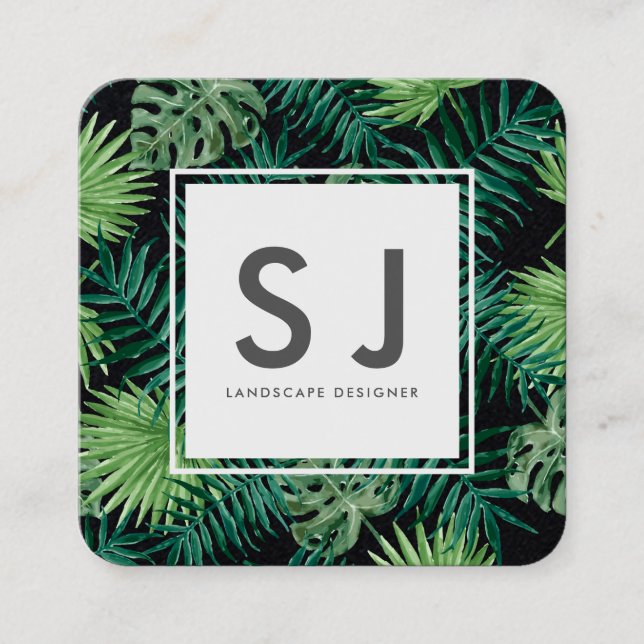 Pretty Leaves Flower Botanical Landscape Designer Square Business Card (Front)