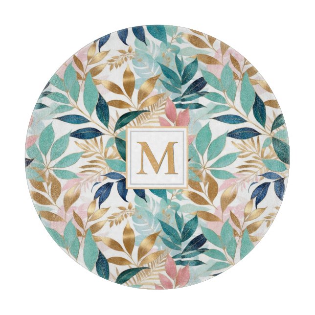 Pretty Leaves Patterned Summer Pastel Elegant Chic Cutting Board (Front)