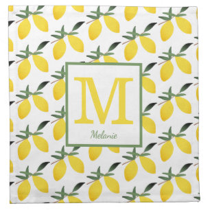 Pretty Lemon Monogram Name Cloth Napkin