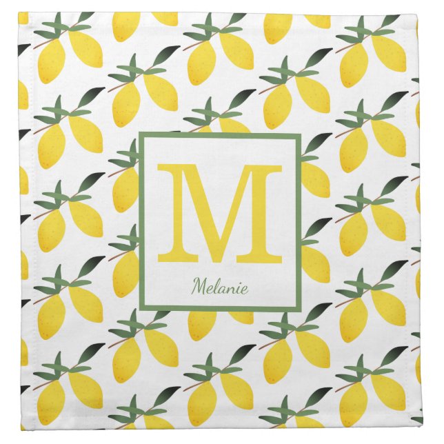 Pretty Lemon Monogram Name  Cloth Napkin (Front)