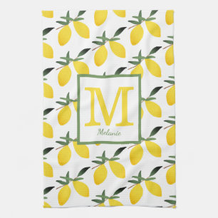 Pretty Lemon Monogram Name Kitchen Towels