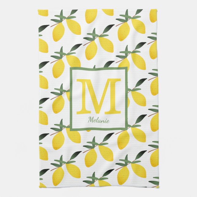 Pretty Lemon Monogram Name Kitchen Towels (Vertical)