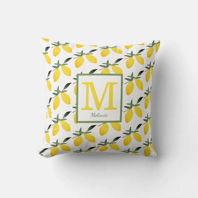 Pretty Lemon Monogram Throw Pillow (Front)