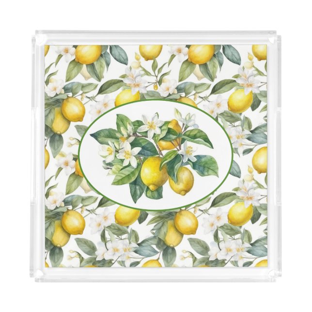 Pretty Lemon Tree Watercolor Art Acrylic Tray (Front)