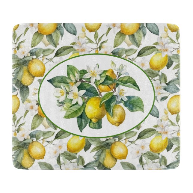 Pretty Lemon Tree Watercolor Art Cutting Board (Front)