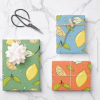 Farmhouse Rustic Country Lemons Blue Floral Wrapping Paper Sheets