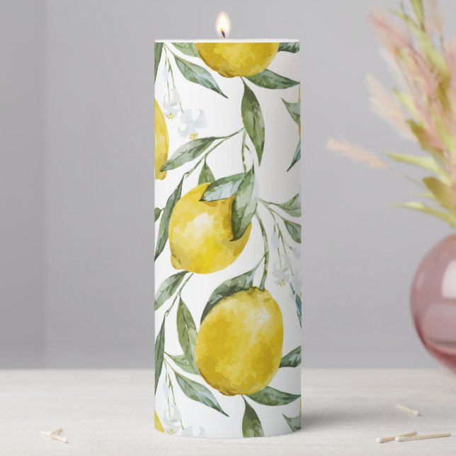 Pretty Lemons Tree Summer Pillar Candle (In Situ)