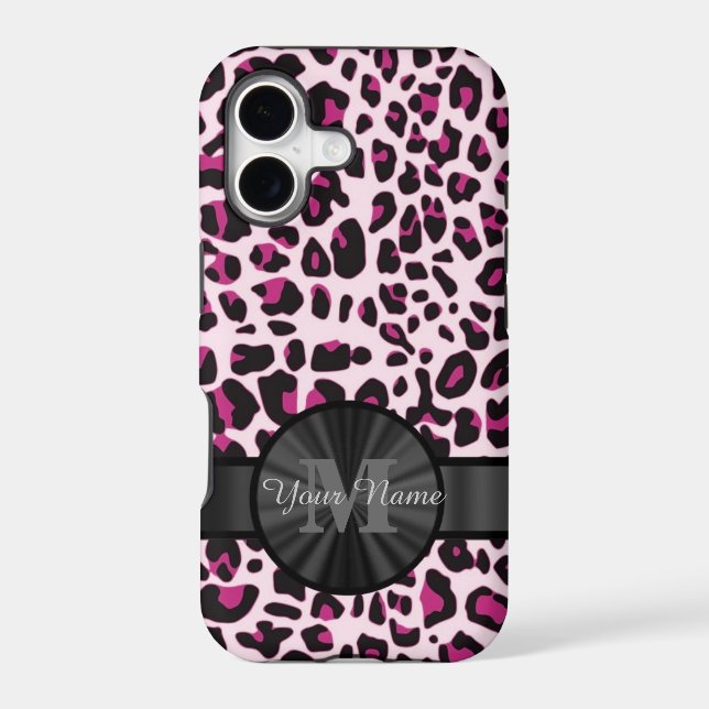Pretty leopard animal print monogramed iphone case (Back)