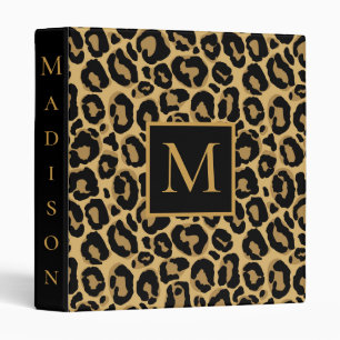 Pretty Leopard Monogram Name 3 Ring Binder