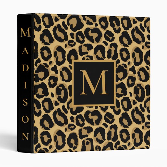 Pretty Leopard Monogram Name   3 Ring Binder (Front/Spine)