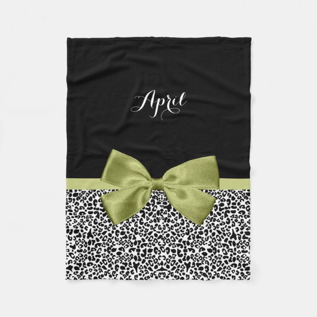 Pretty Leopard Print Spring Green Bow With Name Fleece Blanket (Front)