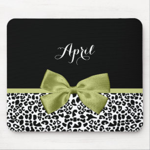 Pretty Leopard Print Spring Green Bow With Name Mouse Pad