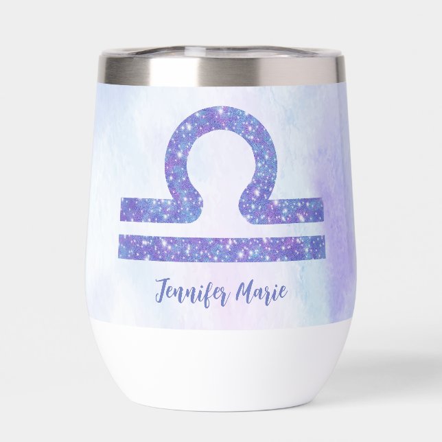 Pretty Libra Astrology Sign Purple Personalized Thermal Wine Tumbler (Back)