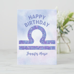Pretty Libra Sign Custom Purple Happy Birthday Card
