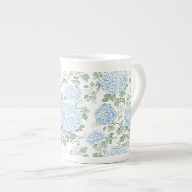 Pretty Light Blue Floral Wedding Bone China Mug (Front Right)