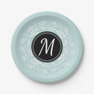 Pretty Light Blue Floral Wreath Personalized Paper Plates