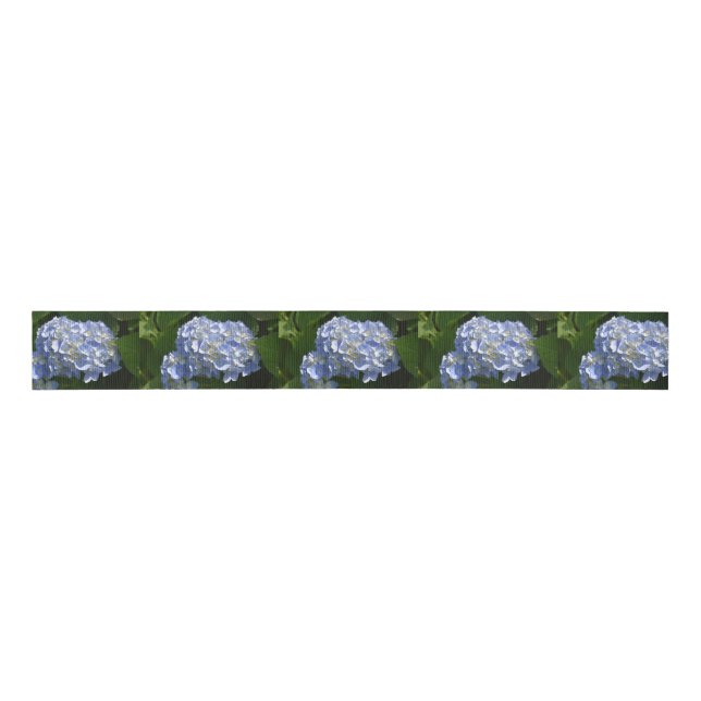 Pretty Light Blue Hydrangea Flowers Grosgrain Ribbon (Front)