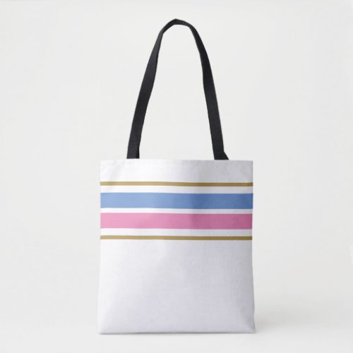 Pretty Light Blue Pink Top Racing Stripes On White Tote Bag