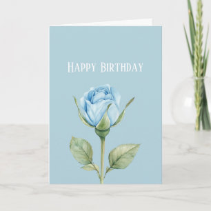 Pretty Light Blue Rose Flower Birthday Card