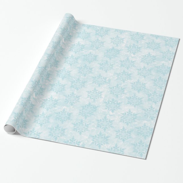 Pretty Light Blue Snowflakes Wrapping Paper (Unrolled)