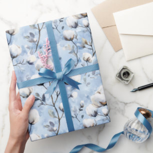 Pretty Light Blue White Floral Bridal Shower Wrapping Paper