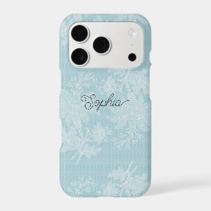 Pretty Light Blue White Floral Faux Lace   iPhone 17 Pro Case