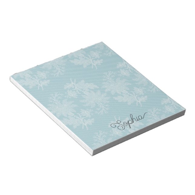 Pretty Light Blue White Floral Faux Lace   Notepad (Angled)