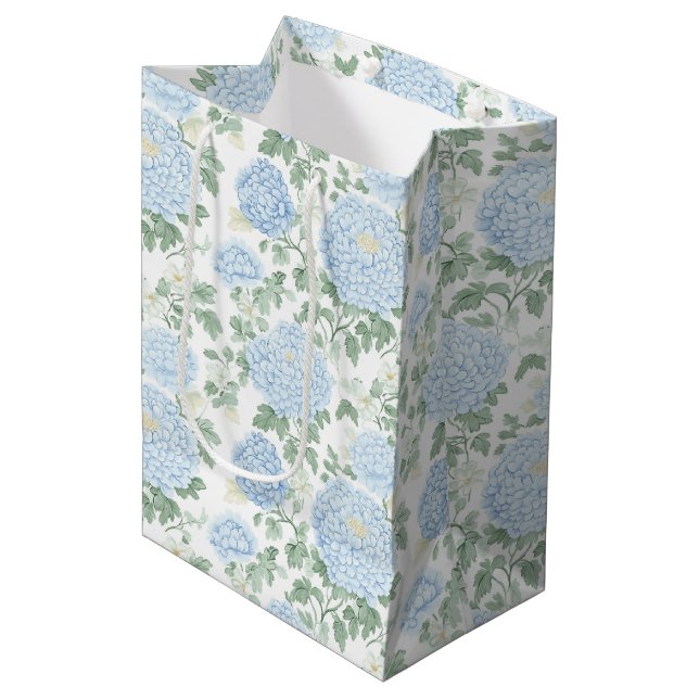Pretty Light Blue White Flowers Bridal Shower Medium Gift Bag (Front Angled)